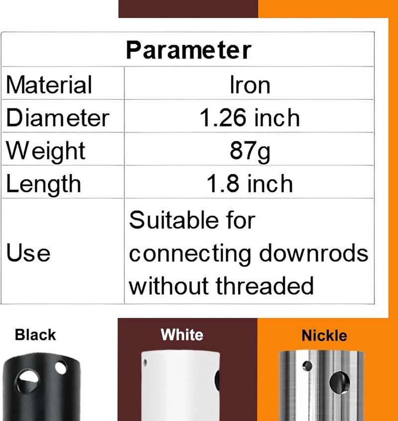FEHEED White Ceiling Fan Downrod Coupler with Open-Slot Design,1.26" Outer Diameter & 1.8" Length & 2mm Thickness, Fits Various Non-Threaded Ceiling Fan Rods of 1" OD, Includes Secure 2 Safety Clips - Image 5
